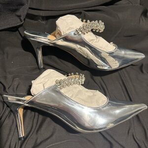 Pre-owned Jimmy Choo Bing 65 Silver Wedding Bride Embellished Heels Box Sz 9/42